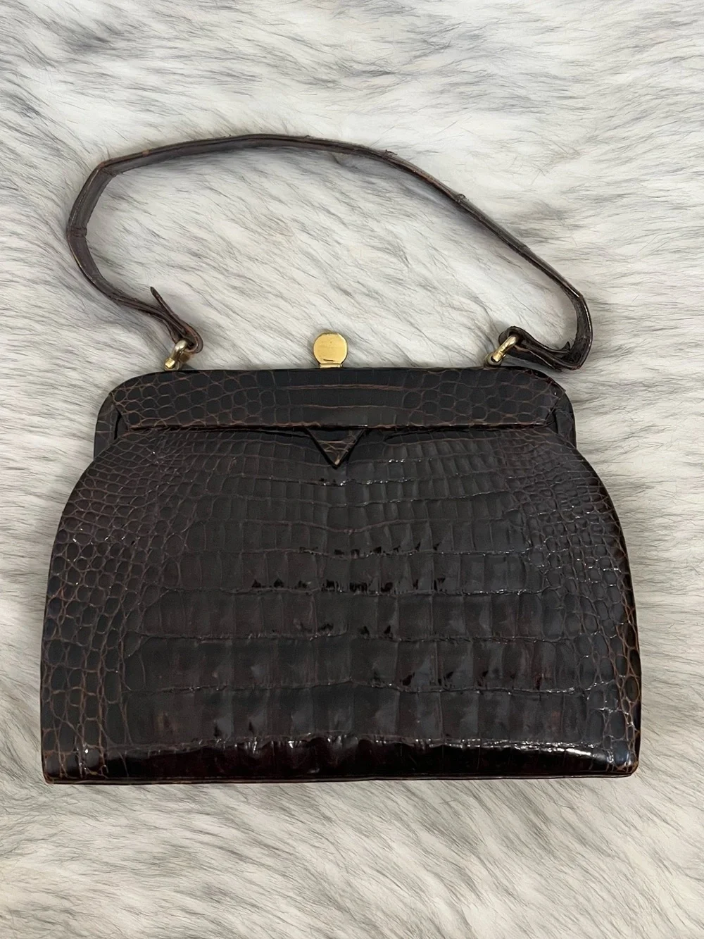 Vintage 1950’s brown exotic genuine crocodile/alligator leather skin handbag